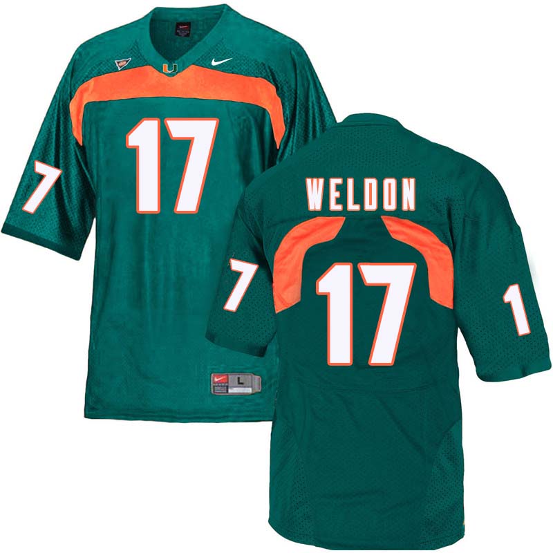 Nike Miami Hurricanes #17 Cade Weldon College Football Jerseys Sale-Green - Click Image to Close